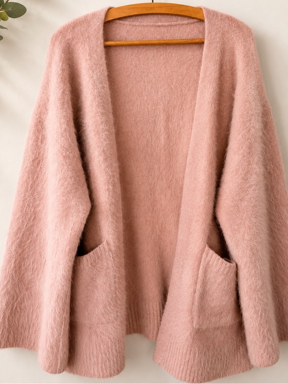 Handmade Oversized Blush Pink Fuzzy Cardigan | Angora | Open Front Sweater - Picture 10 of 11